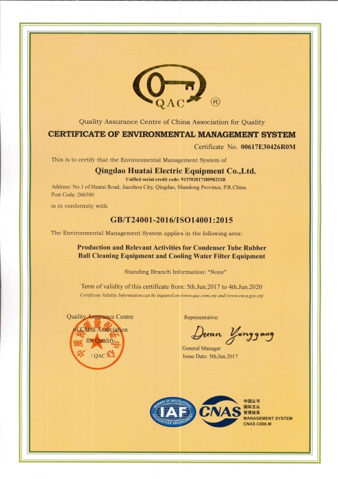 Environmental management system certificate (English)